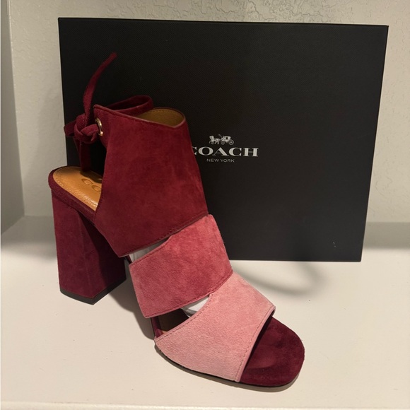 Coach Shoes - Coach Minetta Burgundy and Pink Heeled Sandals